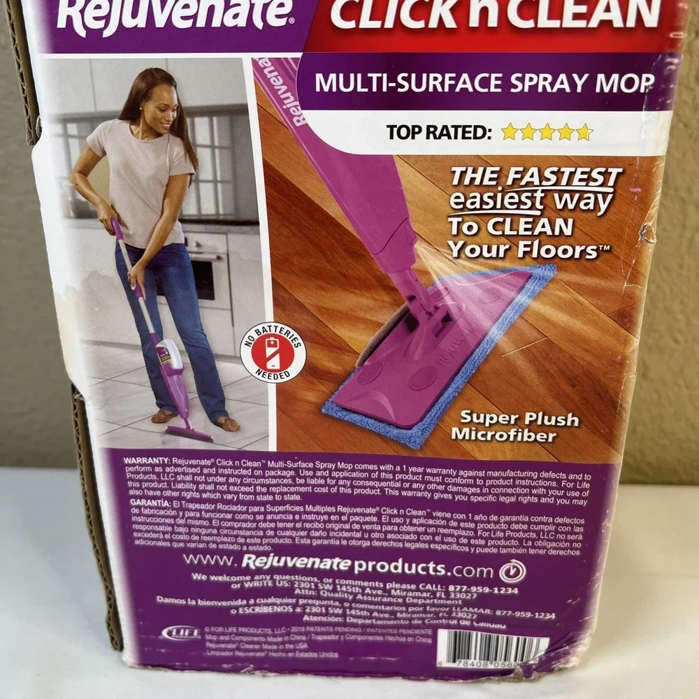 New- Rejuvenate Click N Clean Multi-Surface Microfiber Spray Mop & Grout Brush